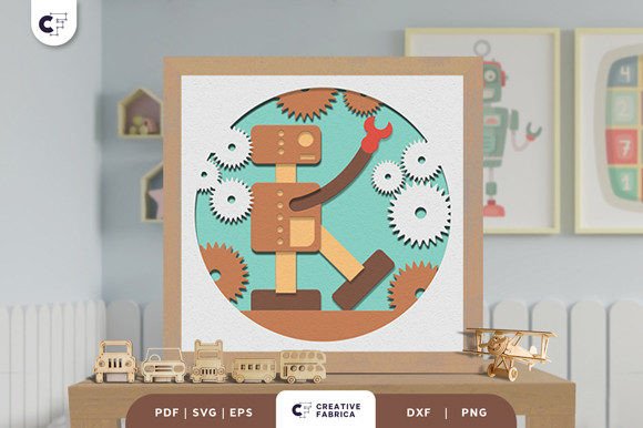 Alphabet Robot Letter K 3D SVG for Fun Birthdays