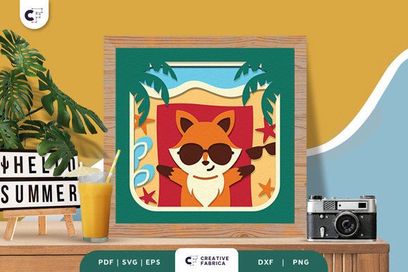 Baby Fox Sunbathing 3D SVG for Summer Shops
