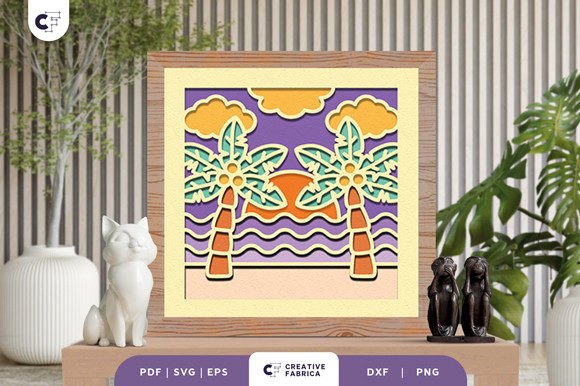 Beach Palm 3D Light Box Papercut: Summer 3D SVG Review