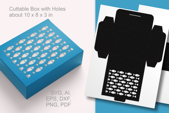 Bevy of Small Fishes Rectangular Box 3D SVG for Gift Boxes