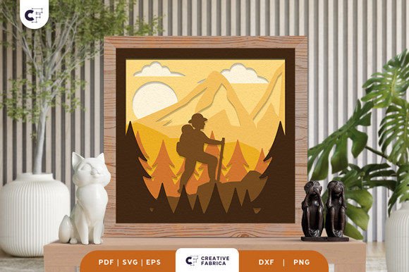 Boy Hiking Mountain 3D SVG for Other Projects