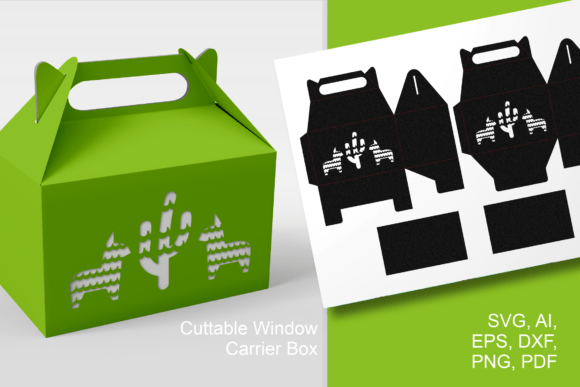 Donkey N Cactus Pinatas Gable Favor Box: 3D SVG Shapes