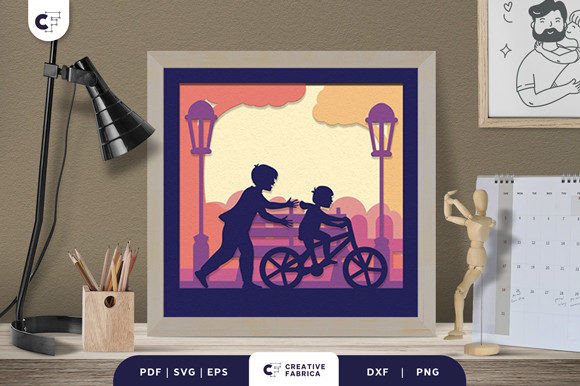 Father and Son Riding Bike 3D Shadow Box Review