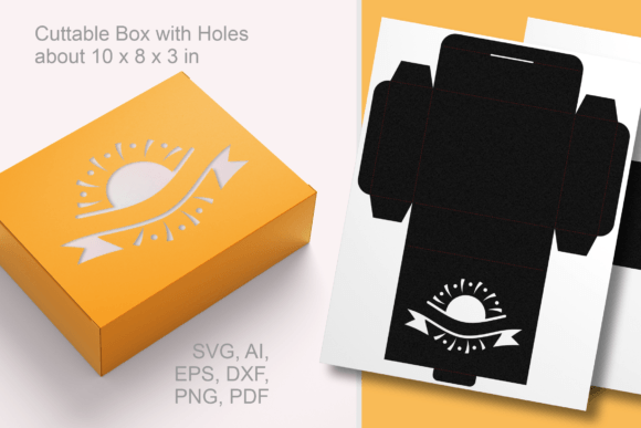 Sun with Ribbon Rectangular Gift Box SVG: 3D SVG Shapes